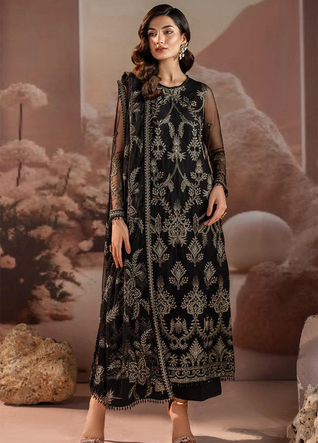 Zarif Embroidered Net Suit Unstitched 3 Piece ZR25UF ZRF001 - Renisa - Formal Collection