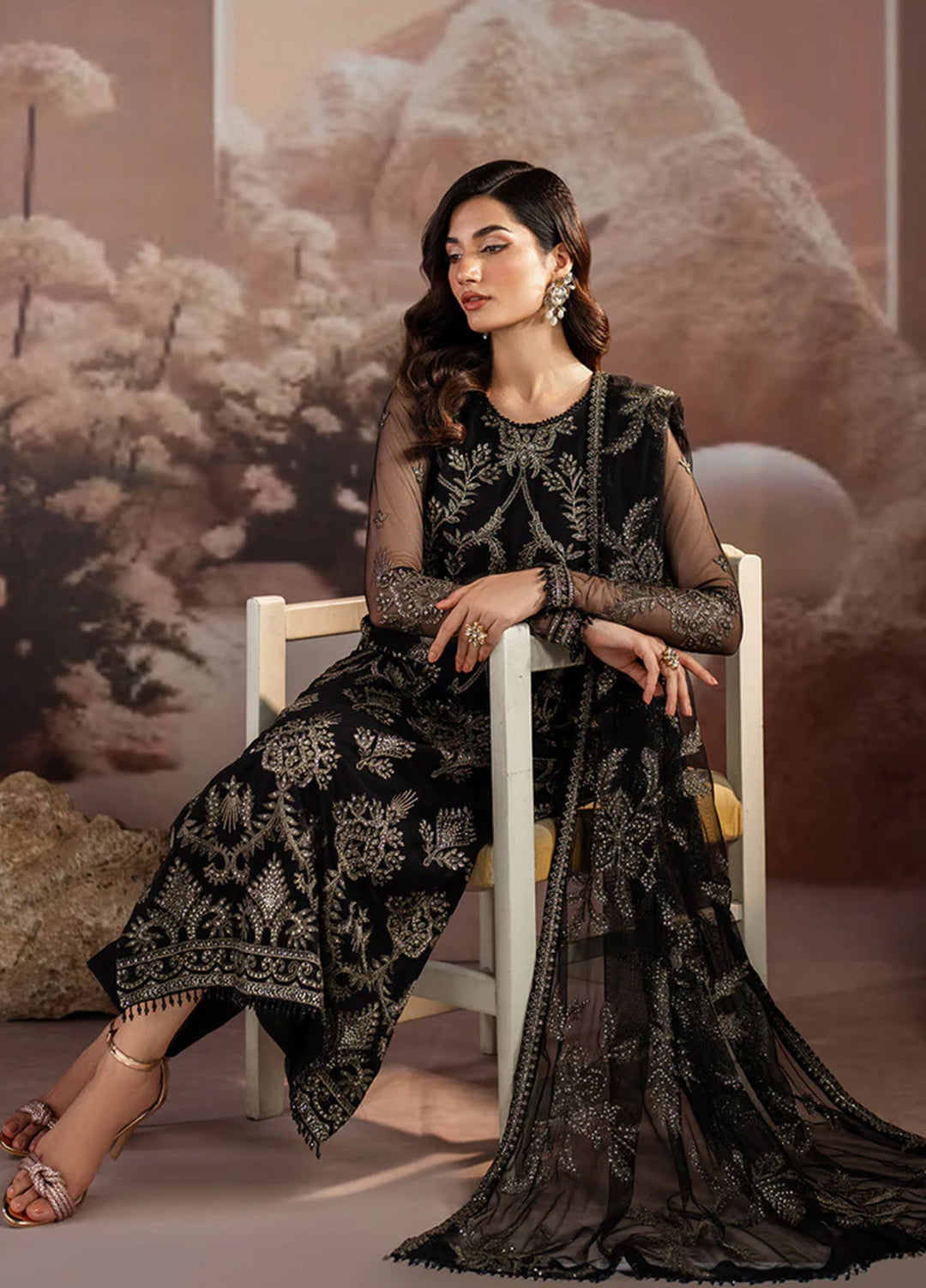 Zarif Embroidered Net Suit Unstitched 3 Piece ZR25UF ZRF001 - Renisa - Formal Collection