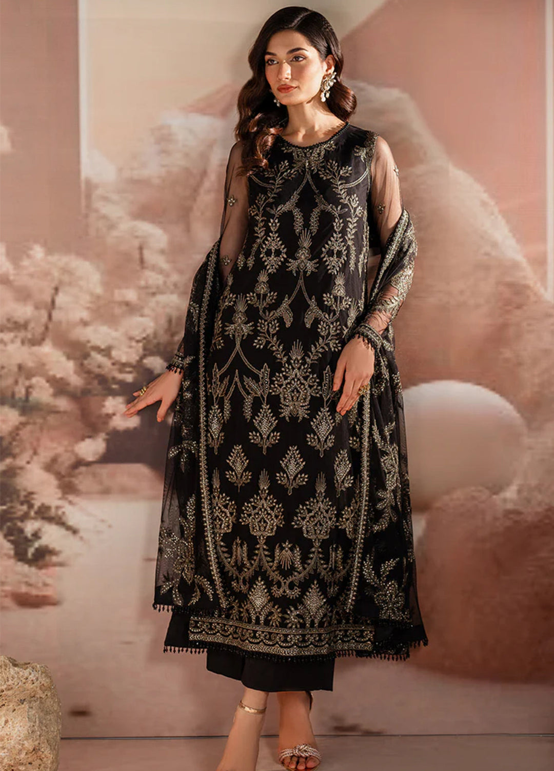 Zarif Embroidered Net Suit Unstitched 3 Piece ZR25UF ZRF001 - Renisa - Formal Collection
