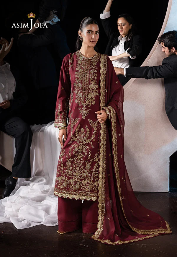 Asim Jofa Embroidered Boski Silk Suits Unstitched 3 Piece AJ25LF AJLF-02 - Festive Collection