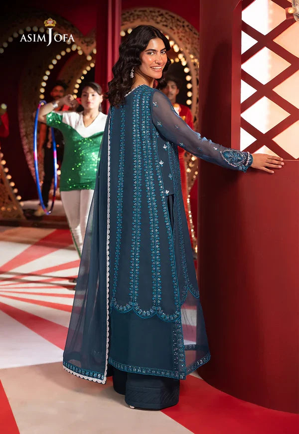 Asim Jofa Embroidered Chiffon Suits Unstitched 3 Piece AJ25LF AJLF-14 - Festive Collection