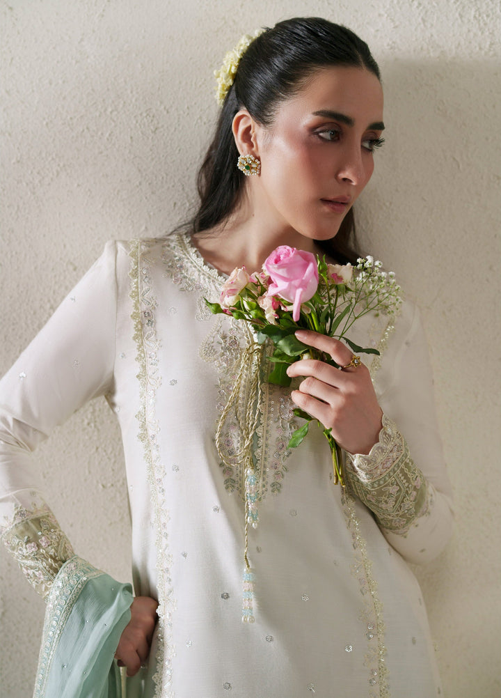 Vera Unstitched Embroidered Raw Silk 3 Piece Suit VR26URF Aab Ivory - Festive Collection
