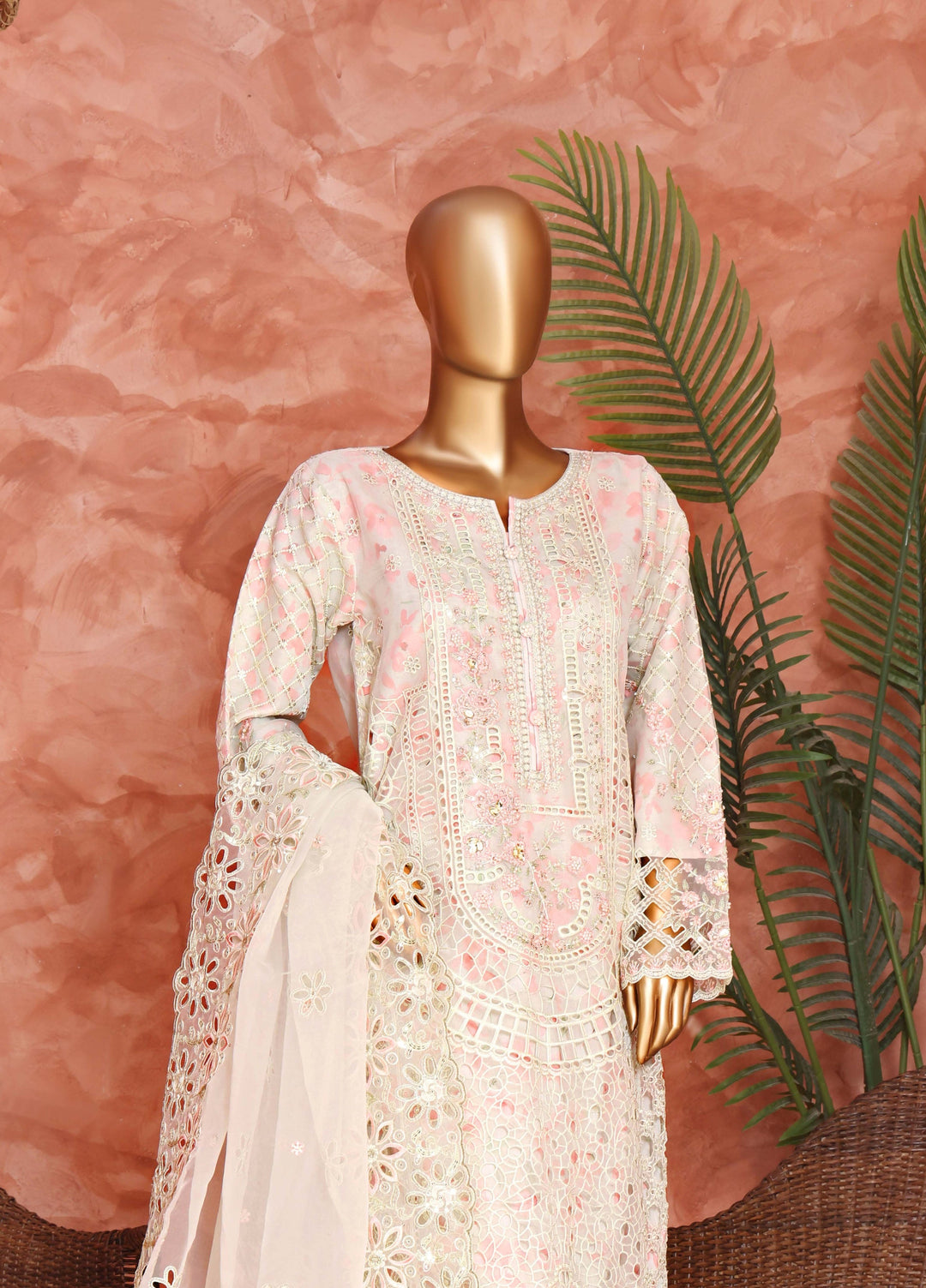 Shaahkaar by HZ Textiles RTW Embroidered Organza 3 Piece Suit HZ26PSO HZK-243 Pastel Pink - Festive Collection