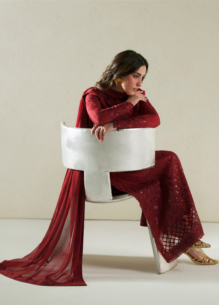 Vera Unstitched Embroidered Raw Silk 3 Piece Suit VR26URF Laal Crimson - Festive Collection