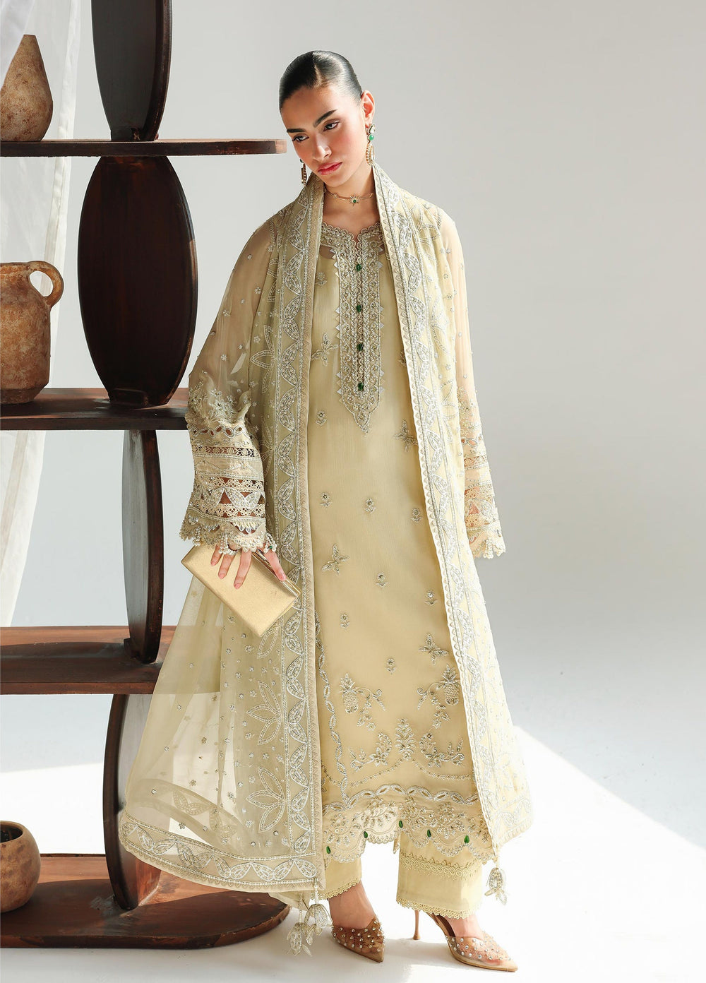 Qalamkar Unstitched Embroidered Chiffon 3 Piece Suit QLK26UCF Deena QCC-01 - Festive Collection