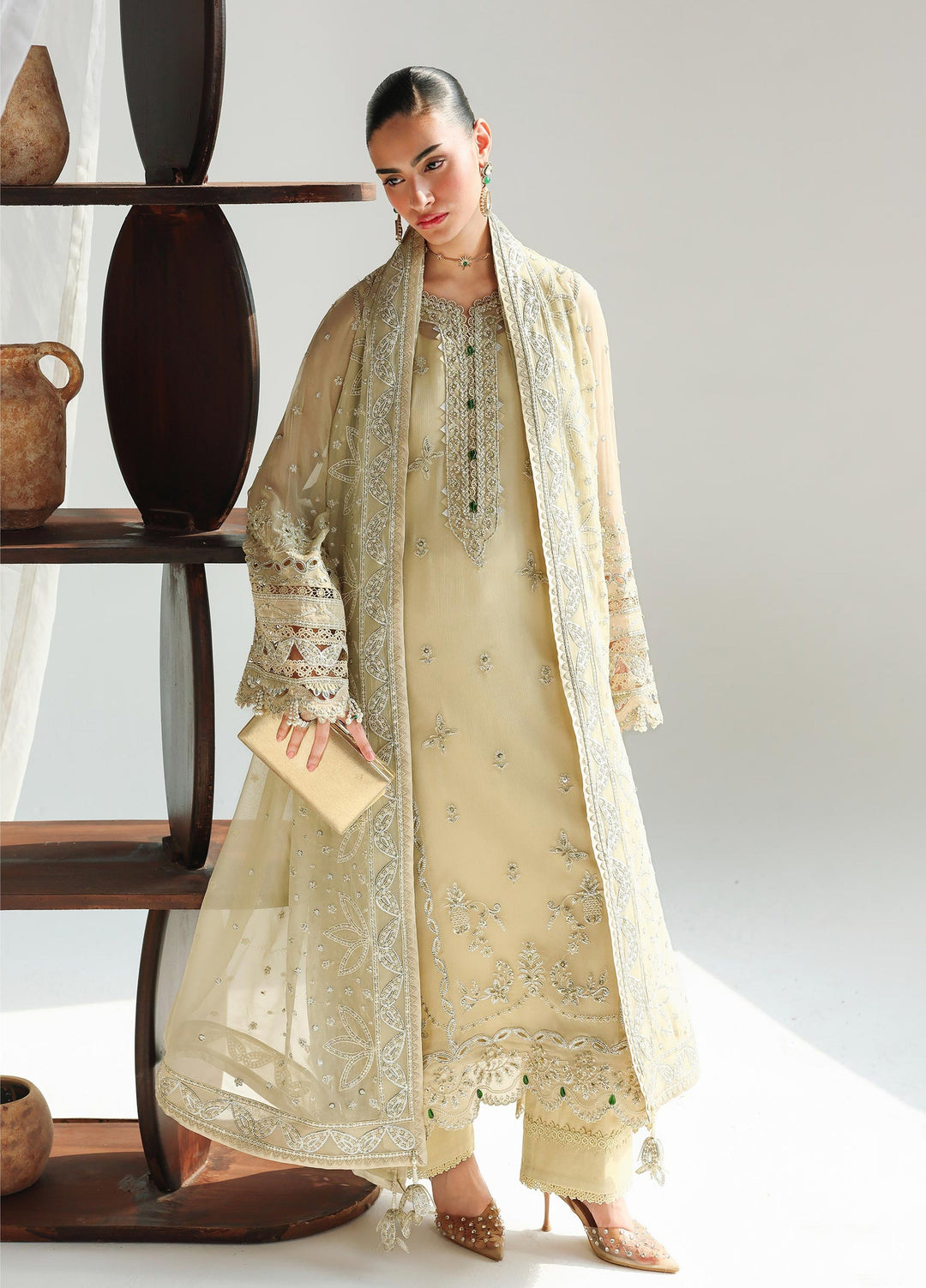 Qalamkar Unstitched Embroidered Chiffon 3 Piece Suit QLK26UCF Deena QCC-01 - Festive Collection