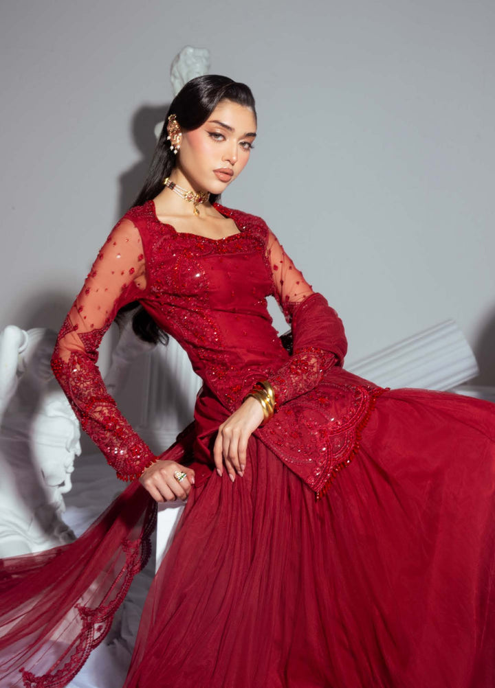 Elyse by Zariya Unstitched Embroidered Net 3 Piece Suit ZA26UEW Maroonique ZSU-6300 - Wedding Collection