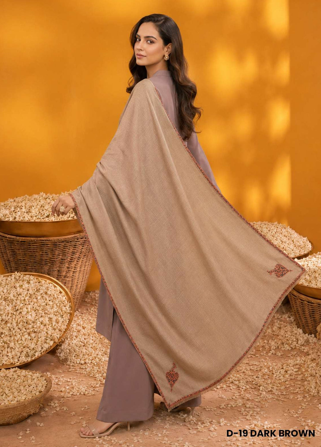 Sanaulla Exclusive Range RTW Solids Woven 1 Piece Shawl D-19 DARK BROWN - Winter Collection