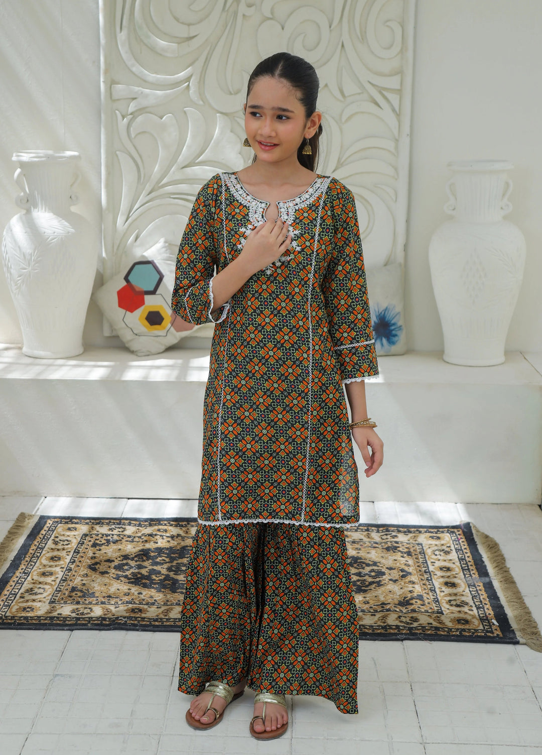 Khanak Girls RTW Embroidered Cotton 2 Piece Suit KST-197 - Casual Collection