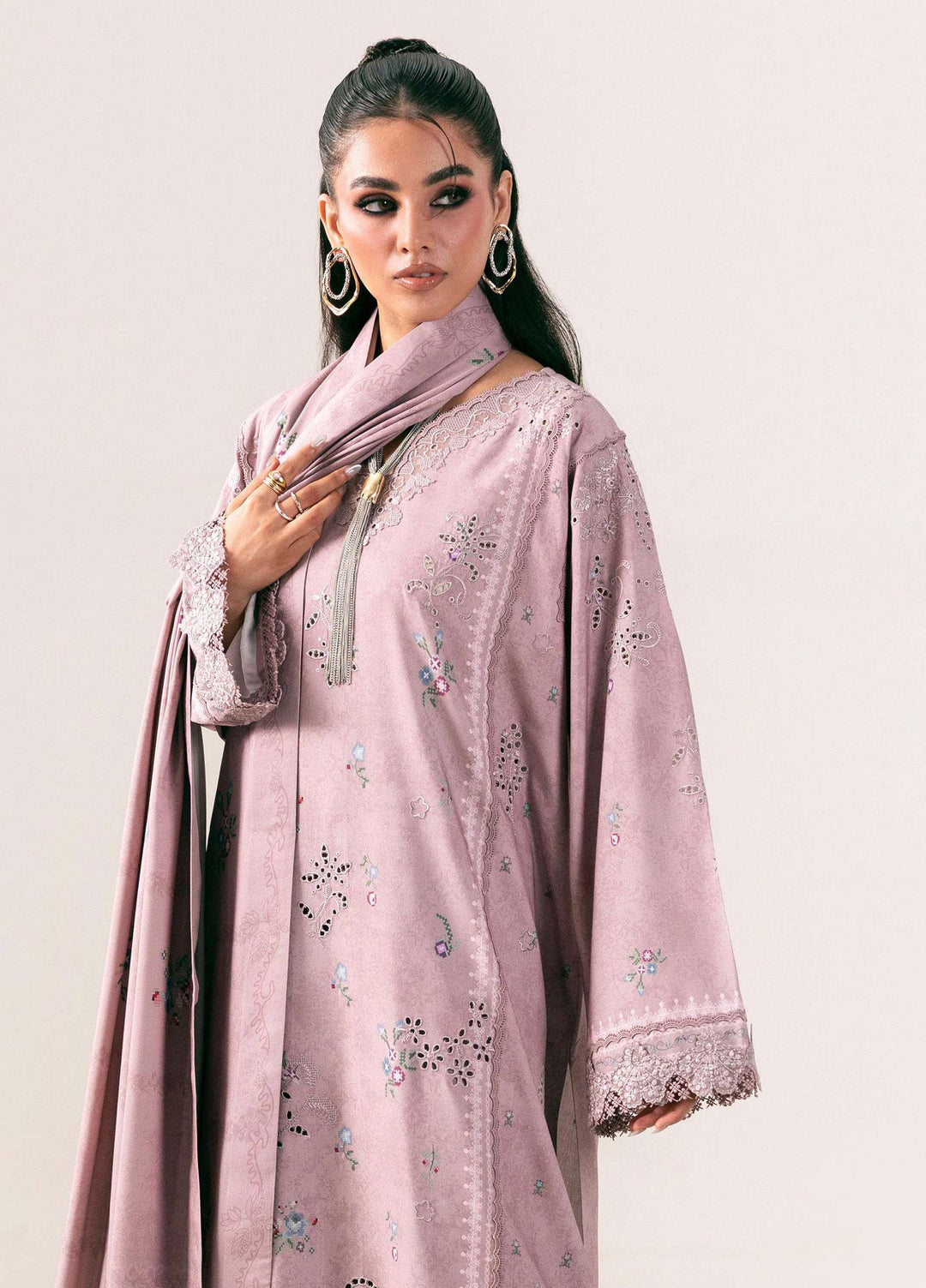 Q prints by Qalamkar Unstitched Embroidered Slub Linen 3 Piece Suit QLK26ULQ Waniya QPW-08B - Winter Collection
