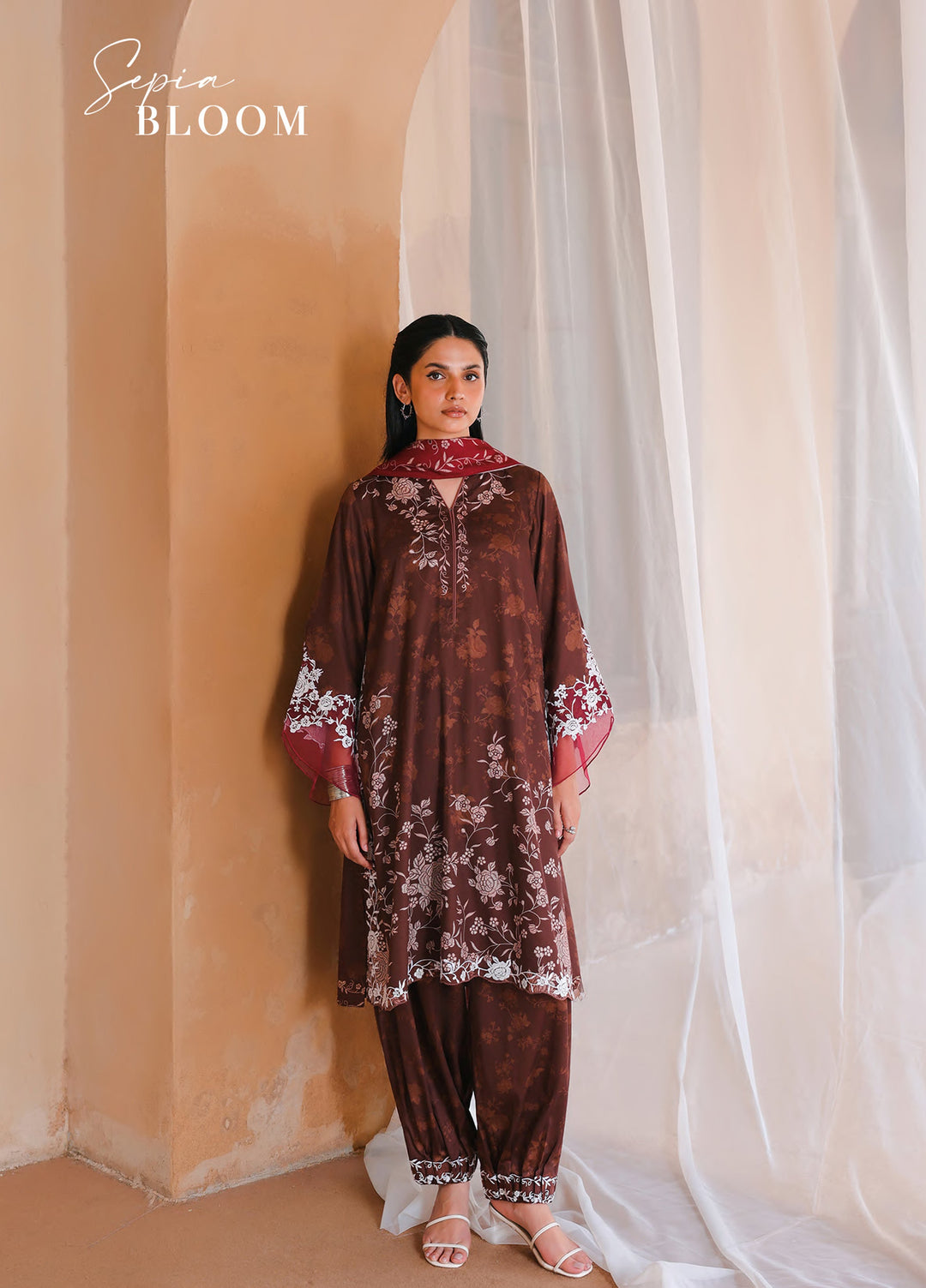Cross Stitch Unstitched Embroidered Cotton Satin 3 Piece Suit CS26UCS Sepia Bloom - Casual Collection