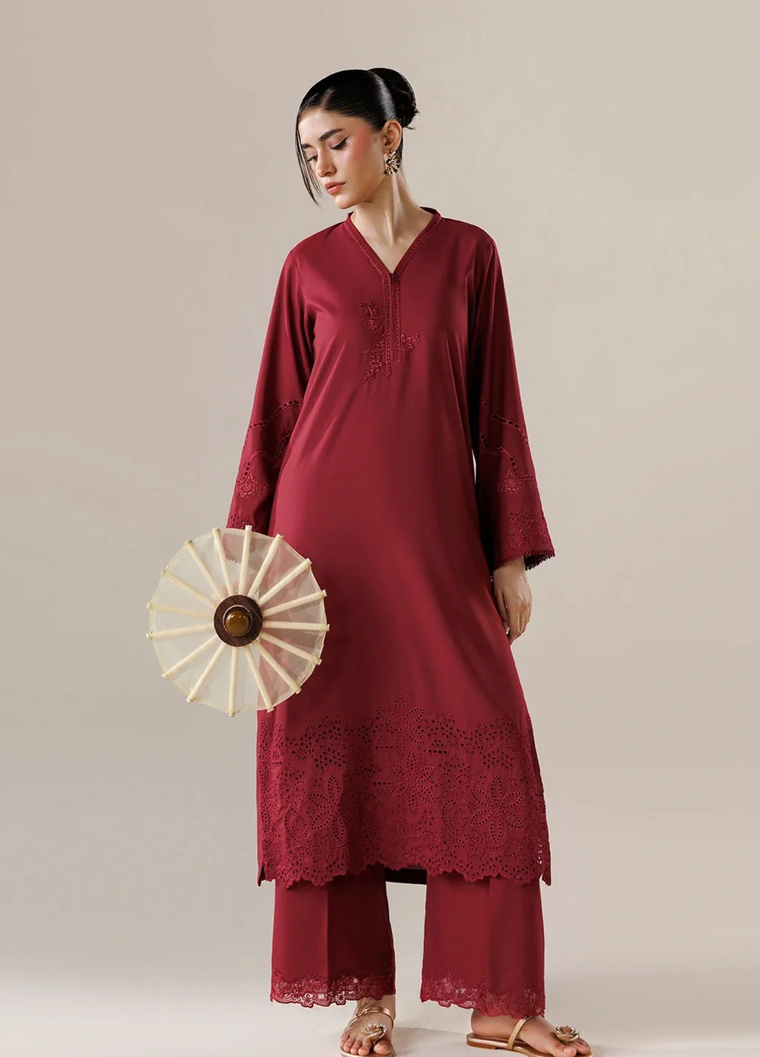 Azure Women RTW Embroidered Poly Co-Ord Sets Suit Wild Berry - Casual Collection