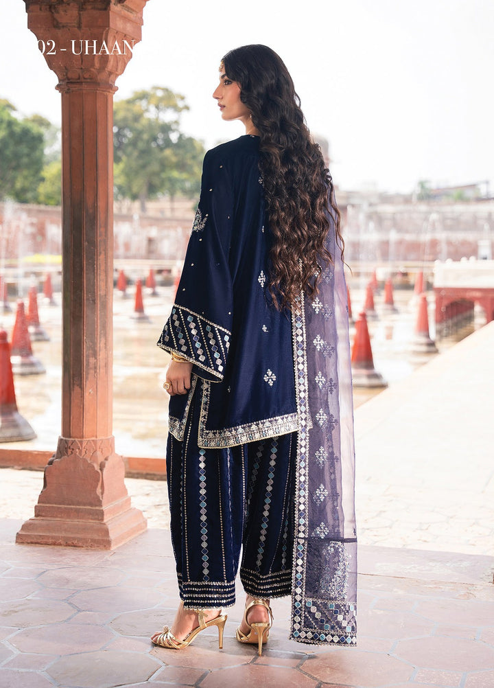 Mor by Xenia Formals Unstitched Embroidered Velvet 3 Piece Suit XE26UMV 02 Uhaan - Festive Collection