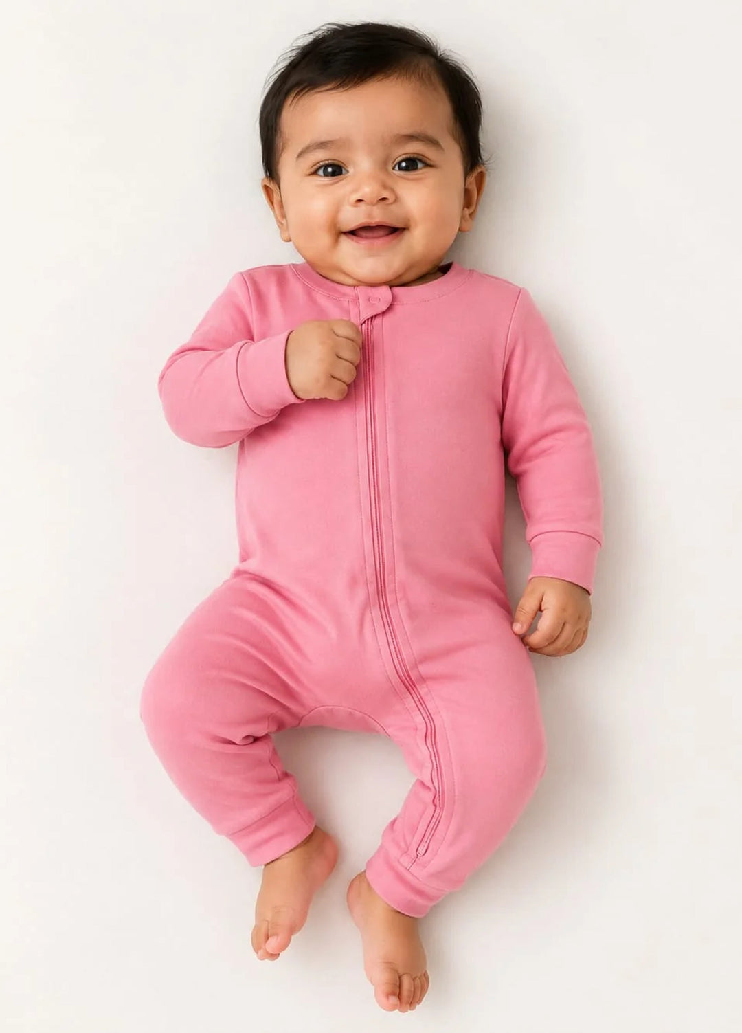 Lambkin Kids RTW Solids Cotton 1 Piece Pink Zipper Romper - Casual Collection