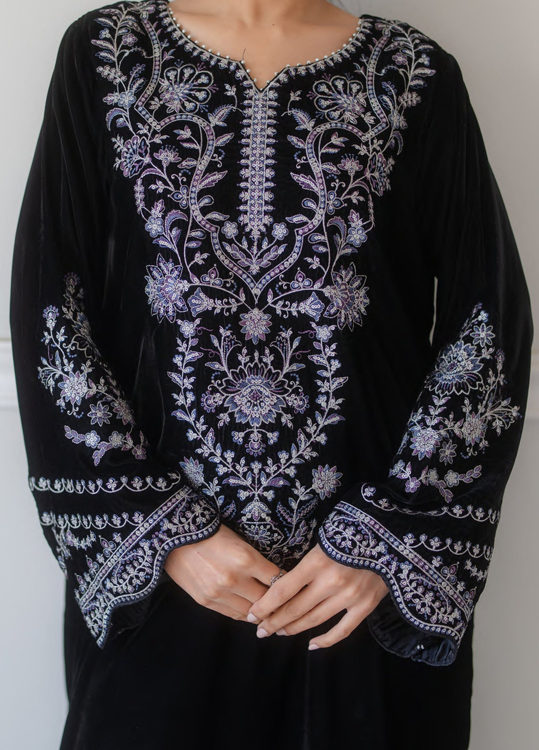 Atelier Velours by Rashid Textiles RTW Embroidered Velvet 3 Piece Suit RT26RAV Noir - Festive Collection