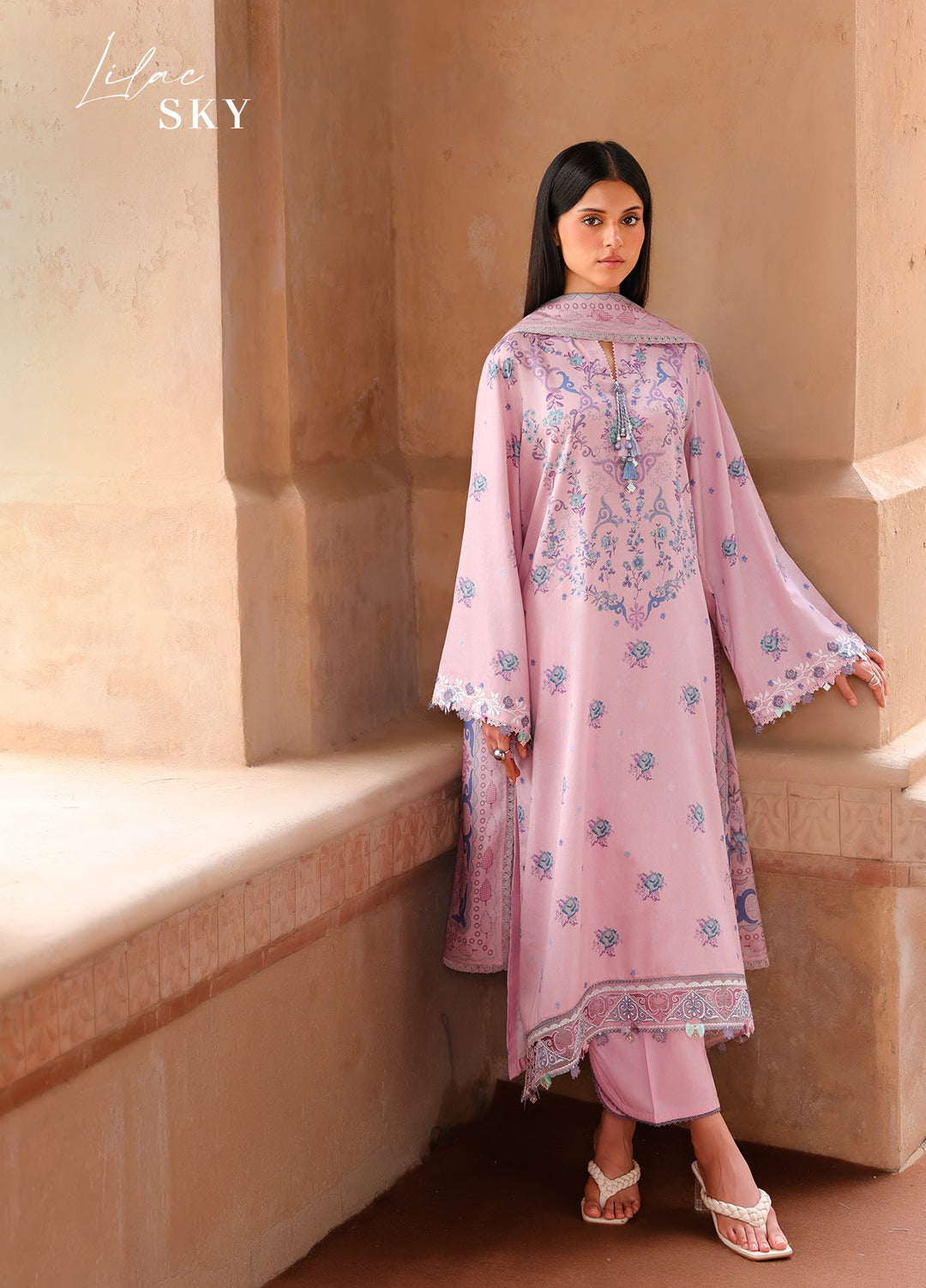 Cross Stitch Unstitched Embroidered Cotton Satin 3 Piece Suit CS26UCS Lilac Sky - Casual Collection