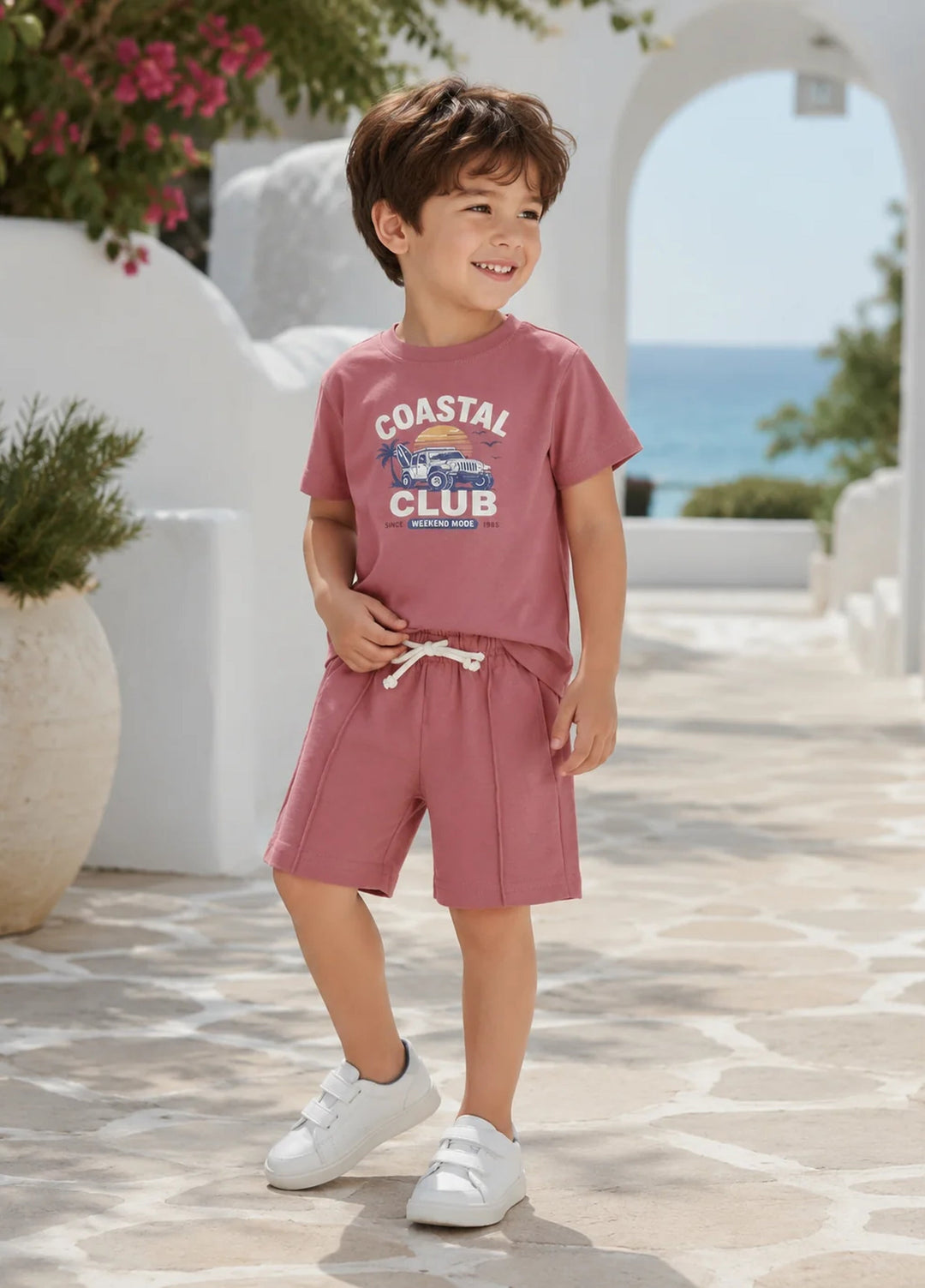 Lambkin Kids RTW Printed Cotton 2 Piece Suit Club Tee N Shorts Set - Casual Collection