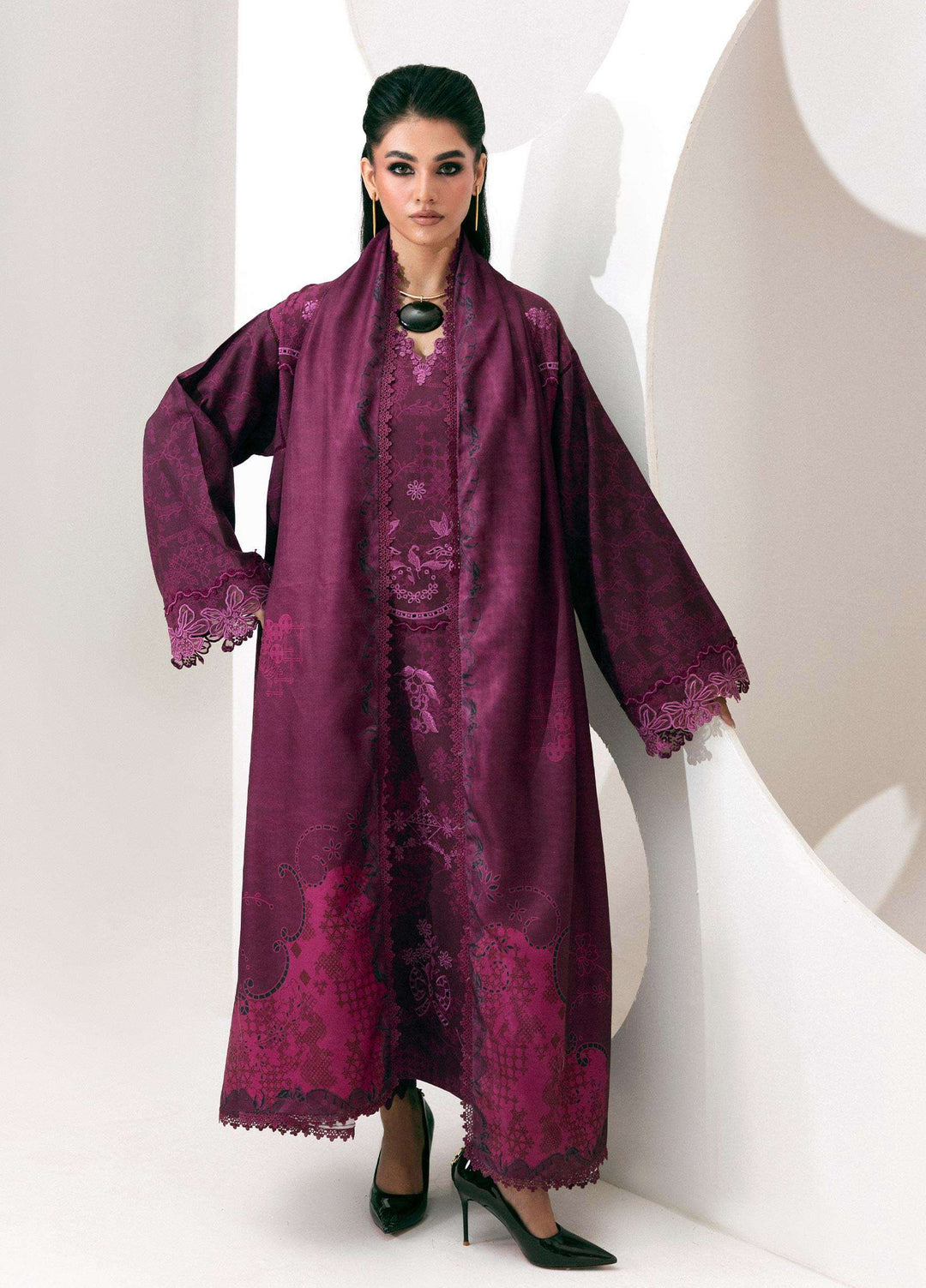 Q prints by Qalamkar Unstitched Embroidered Slub Linen 3 Piece Suit QLK26ULQ Mala QPW-03B - Winter Collection