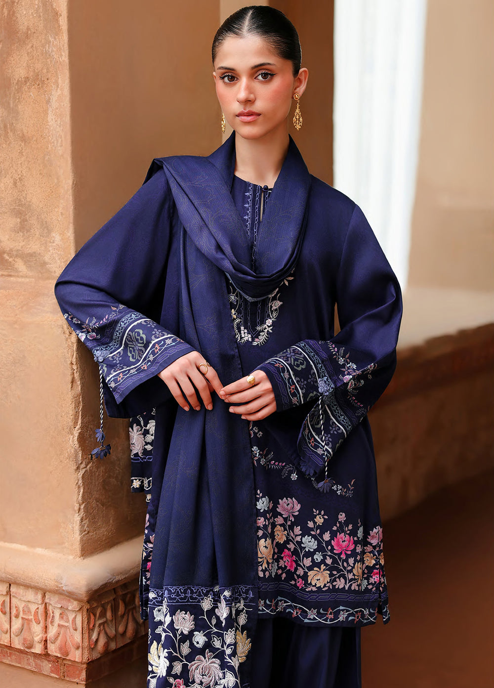 Cross Stitch Unstitched Embroidered Cotton Satin 3 Piece Suit CS26UCS Indigo Loom - Casual Collection
