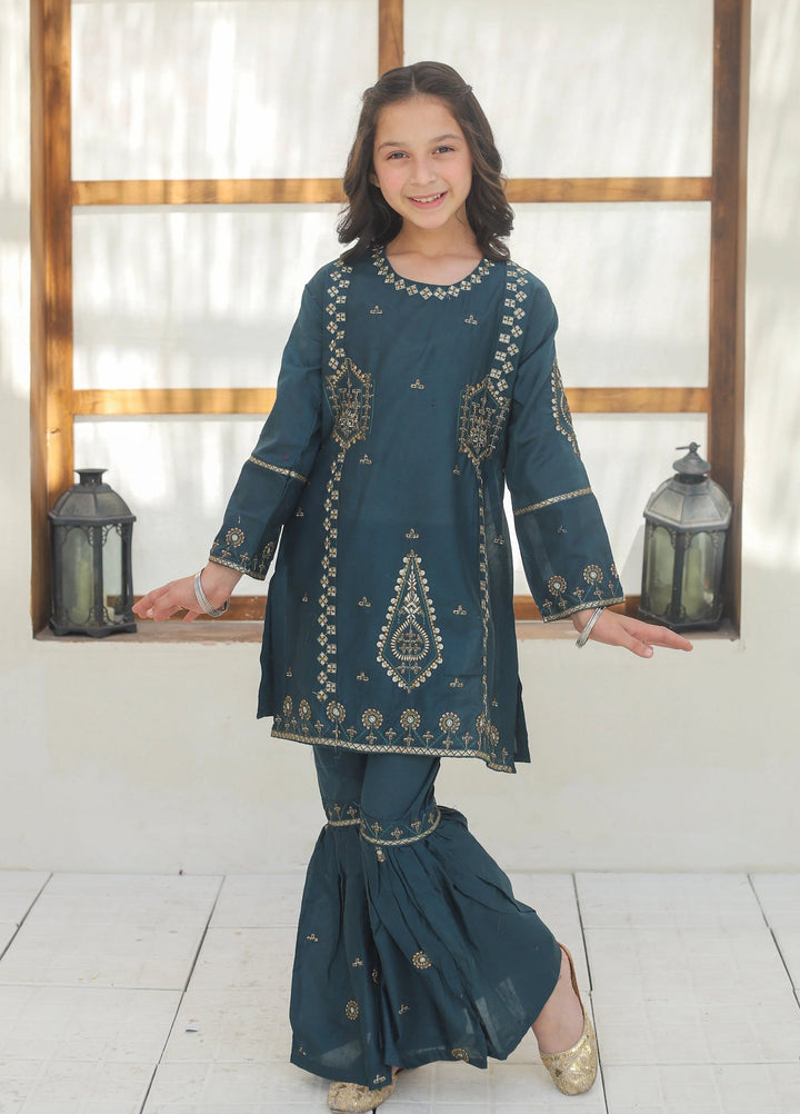 Khanak Girls RTW Embroidered Cotton 2 Piece Suit KST-143 - Casual Collection