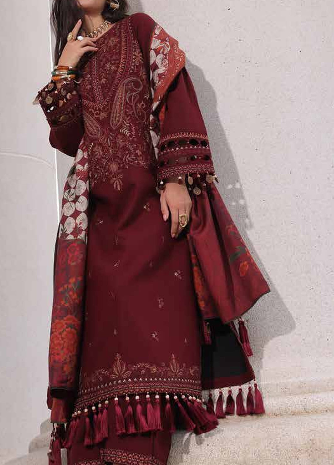 Poshima by Charizma Unstitched Embroidered Leather Peach 3 Piece Suit CHR26UPL PSW6-18 - Winter Collection