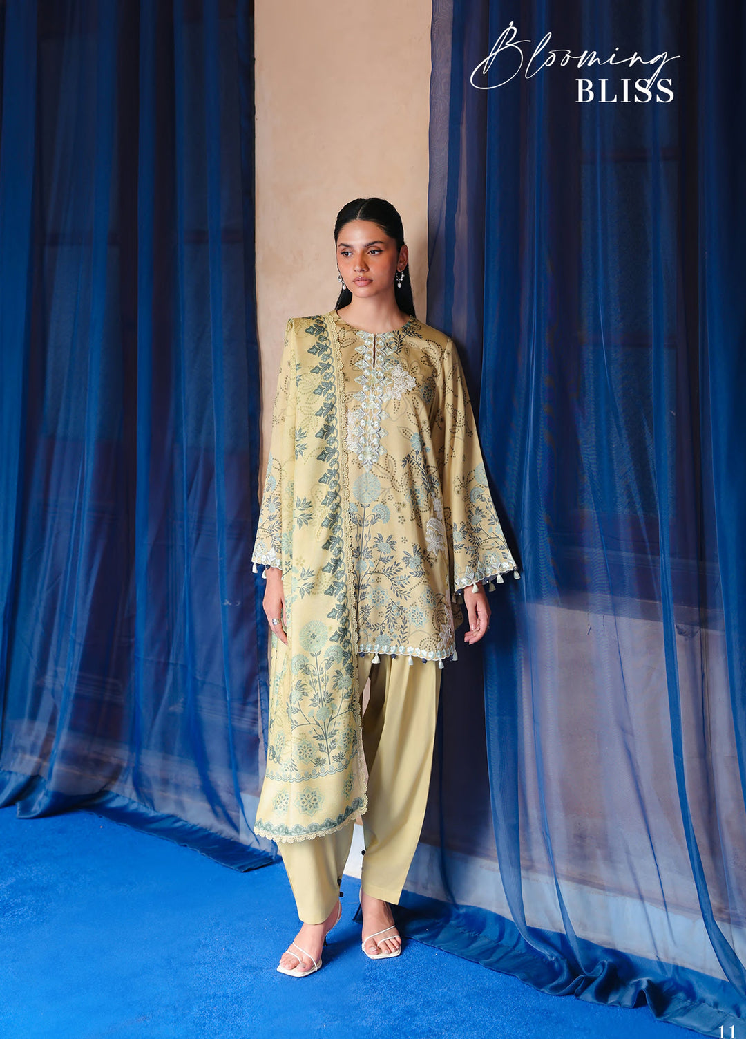Cross Stitch Unstitched Embroidered Cotton Satin 3 Piece Suit CS26UCS Blooming Bliss - Casual Collection