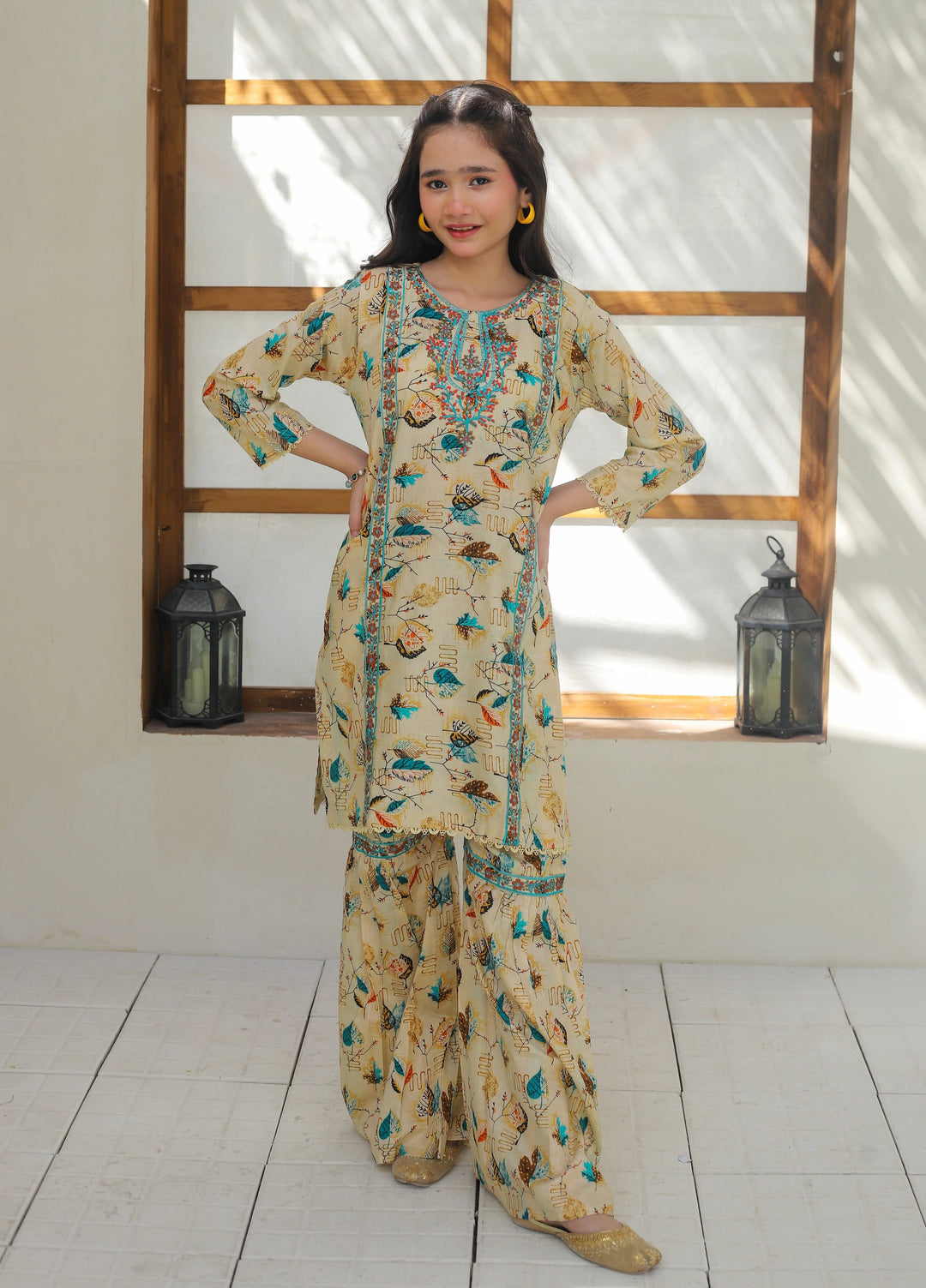 Khanak Girls RTW Embroidered Cotton 2 Piece Suit KST-148 - Casual Collection