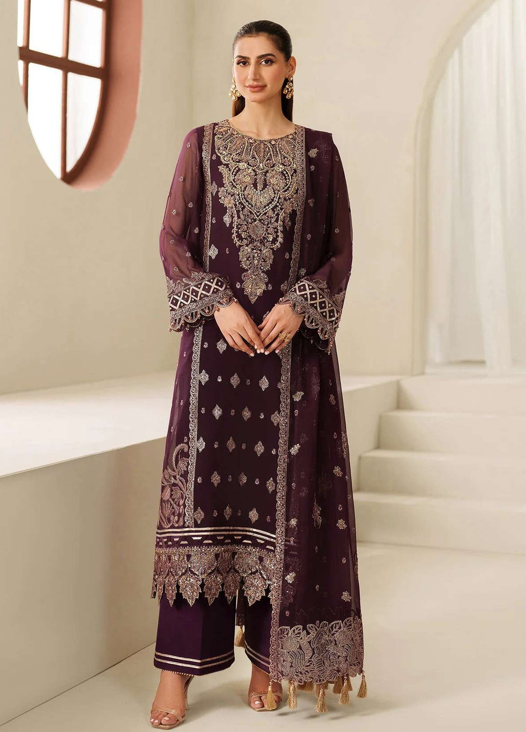 Alizeh Fashion Unstitched Embroidered Chiffon 3 Piece Suit AF26UCF AF-HM-4053-Tehwar - Festive Collection