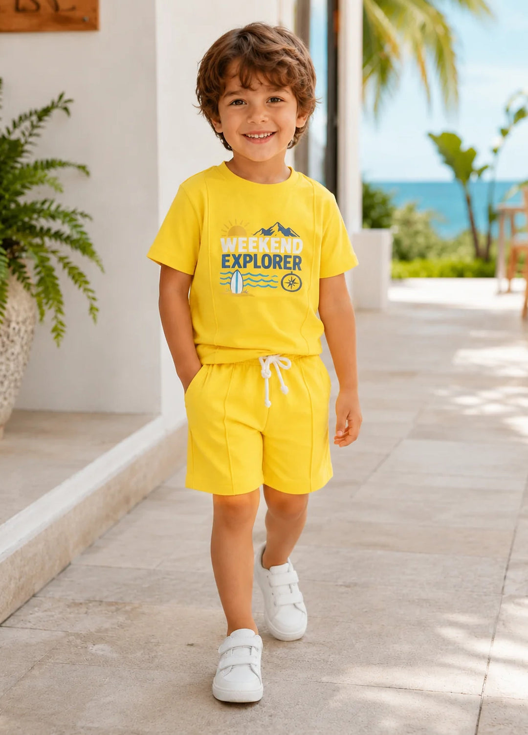 Lambkin Kids RTW Printed Cotton 2 Piece Suit Weekend Tee N Shorts Set - Casual Collection