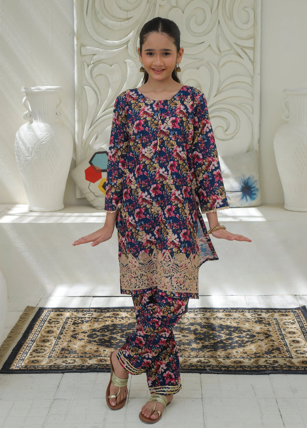 Khanak Girls RTW Embroidered Cotton 2 Piece Suit KST-198 - Casual Collection