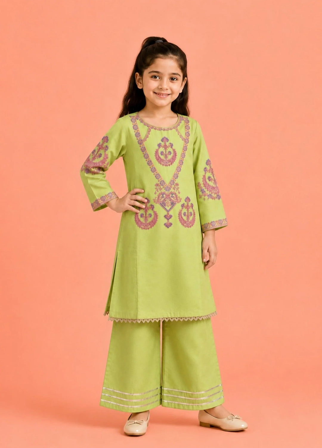 Khanak Girls RTW Embroidered Cotton 2 Piece Suit KST-216 - Casual Collection