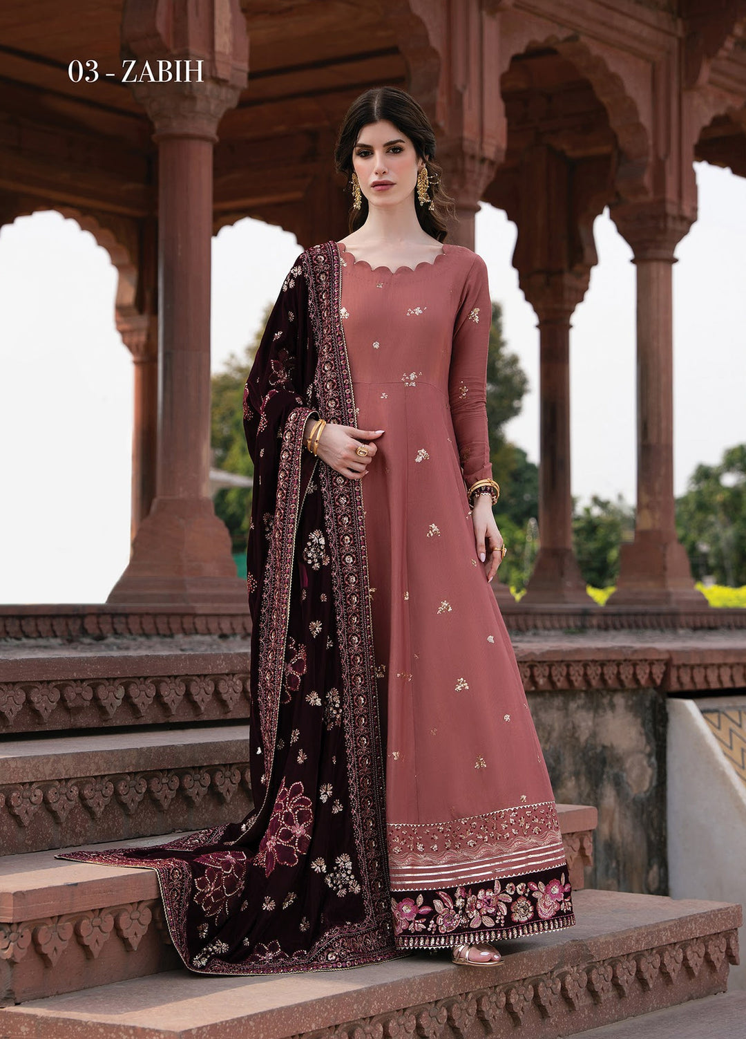 Mor by Xenia Formals Unstitched Embroidered Raw Silk 3 Piece Suit XE26UMV 03 Zabih - Festive Collection
