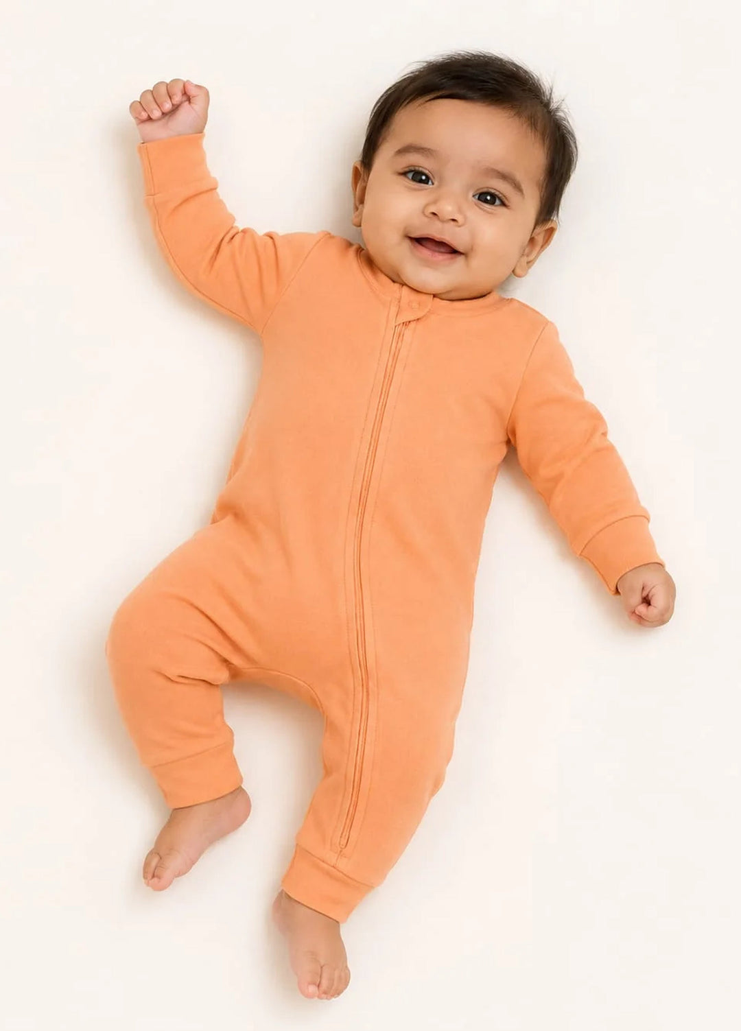 Lambkin Kids RTW Solids Cotton 1 Piece Peach Zipper Romper - Casual Collection