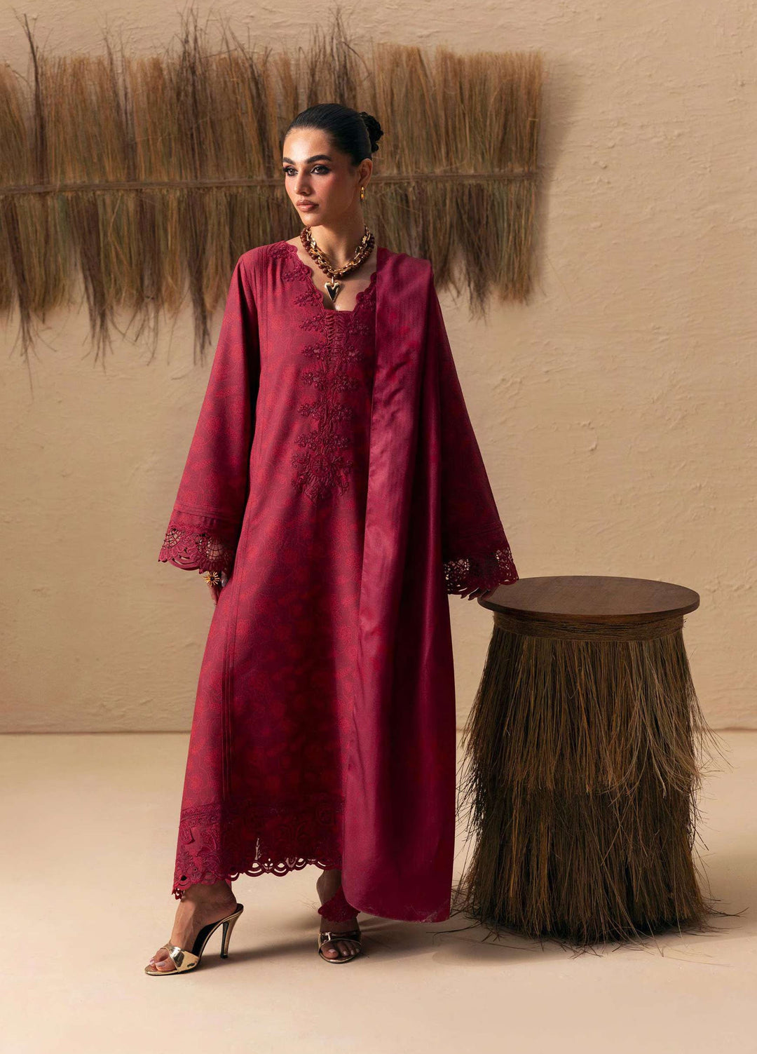 Q prints by Qalamkar Unstitched Embroidered Slub Linen 3 Piece Suit QLK26ULQ Arina QPW-07B - Winter Collection