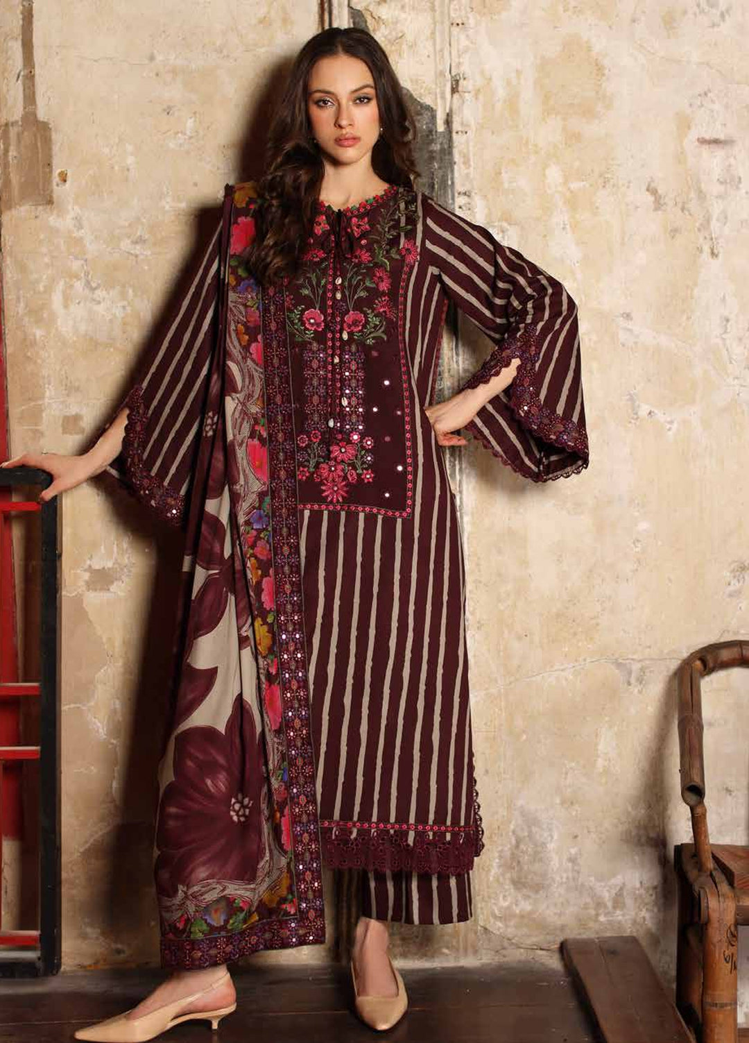 Combination by Charizma Unstitched Embroidered Linen 3 Piece Suit CHR26UCL CCW7-02 - Casual Collection