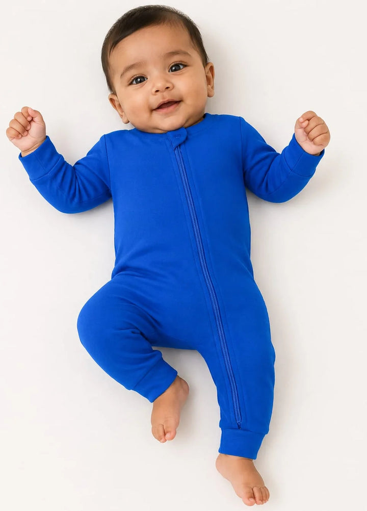 Lambkin Kids RTW Solids Cotton 1 Piece Royal Blue Zipper Romper - Casual Collection