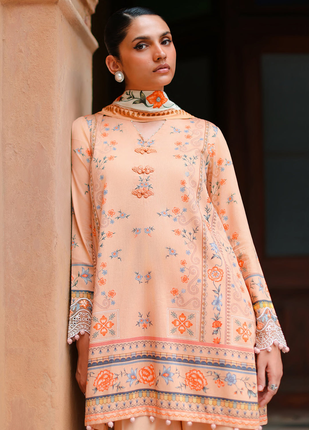 Cross Stitch Unstitched Embroidered Cotton Satin 3 Piece Suit CS26UCS Carmine Glow - Casual Collection