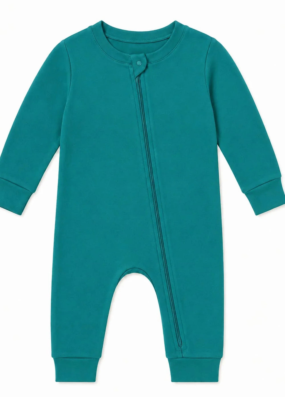 Lambkin Kids RTW Solids Cotton 1 Piece Teal Zipper Romper - Casual Collection