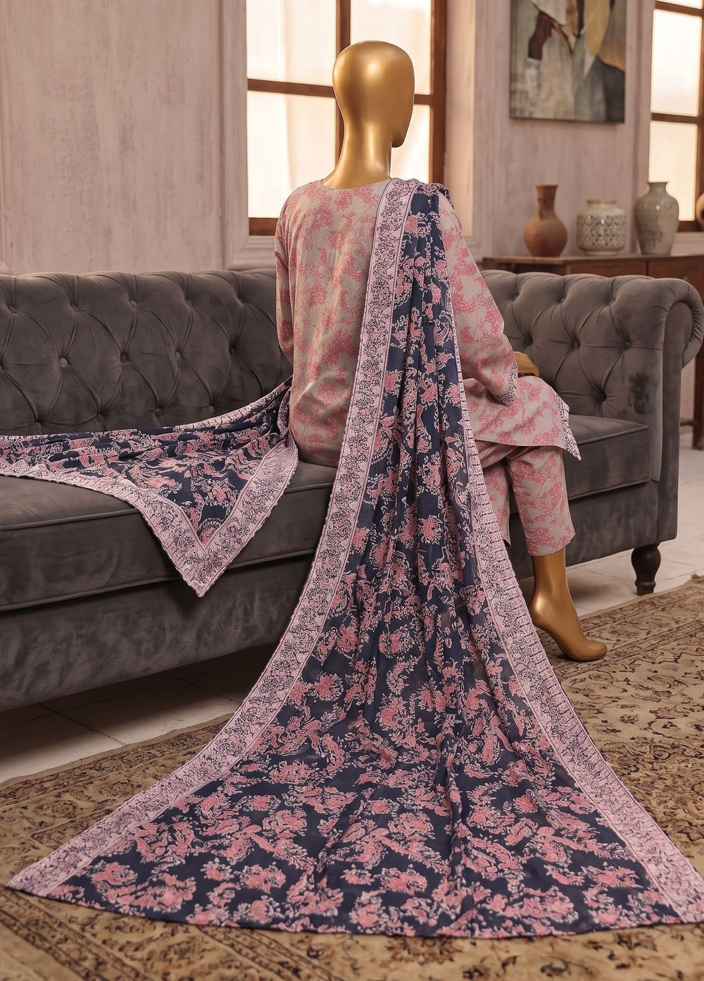 Identic by HZ Textiles Unstitched Embroidered Cotton 3 Piece Suit HZ26UCI PDW 3329-E - Casual Collection