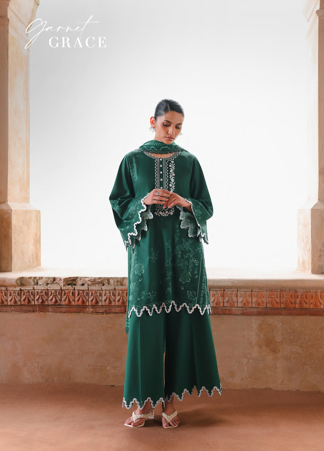 Cross Stitch Unstitched Embroidered Cotton Satin 3 Piece Suit CS26UCS Garnet Grace - Casual Collection