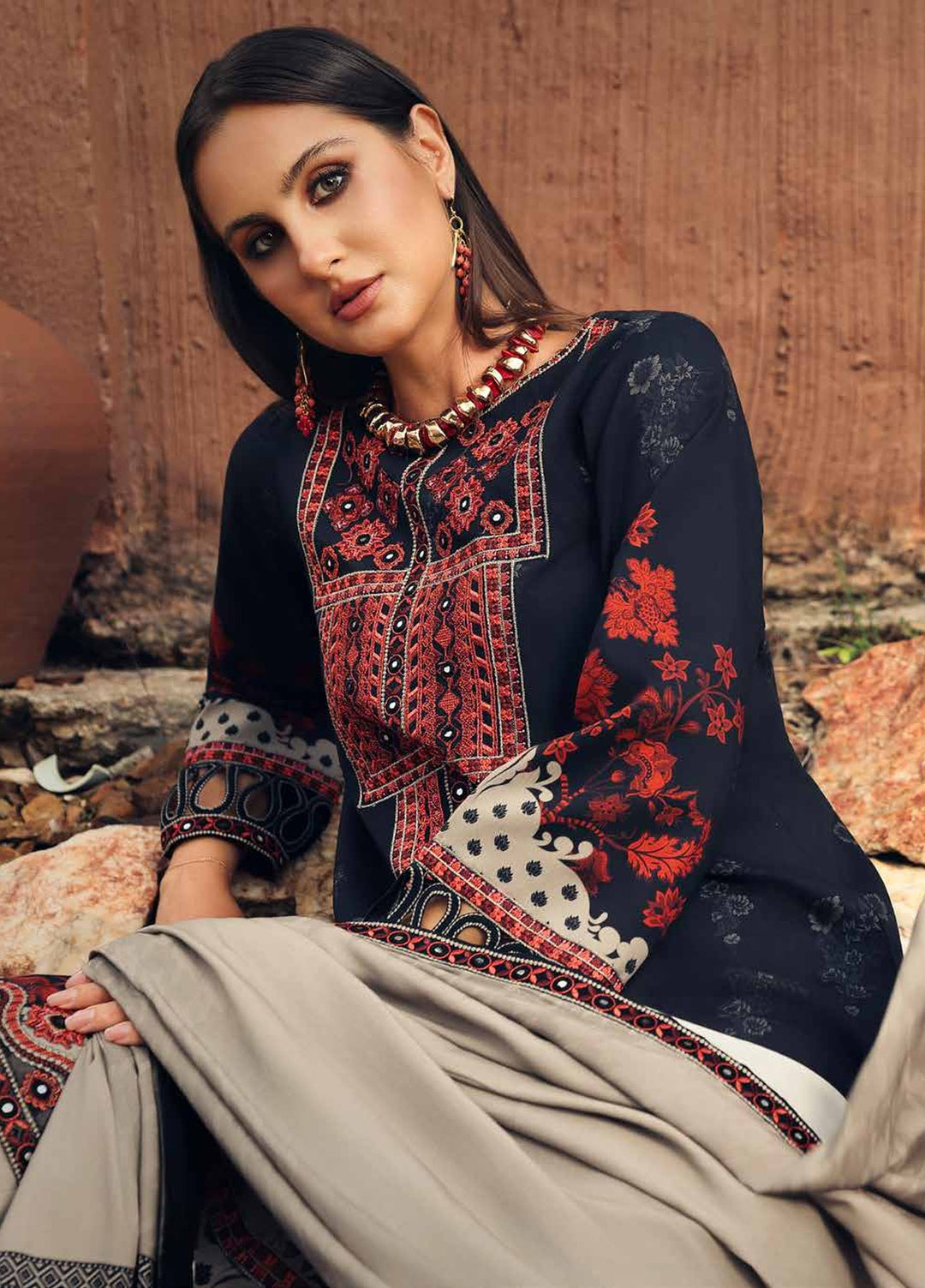 Combination by Charizma Unstitched Embroidered Linen 3 Piece Suit CHR26UCL CCW7-10 - Casual Collection