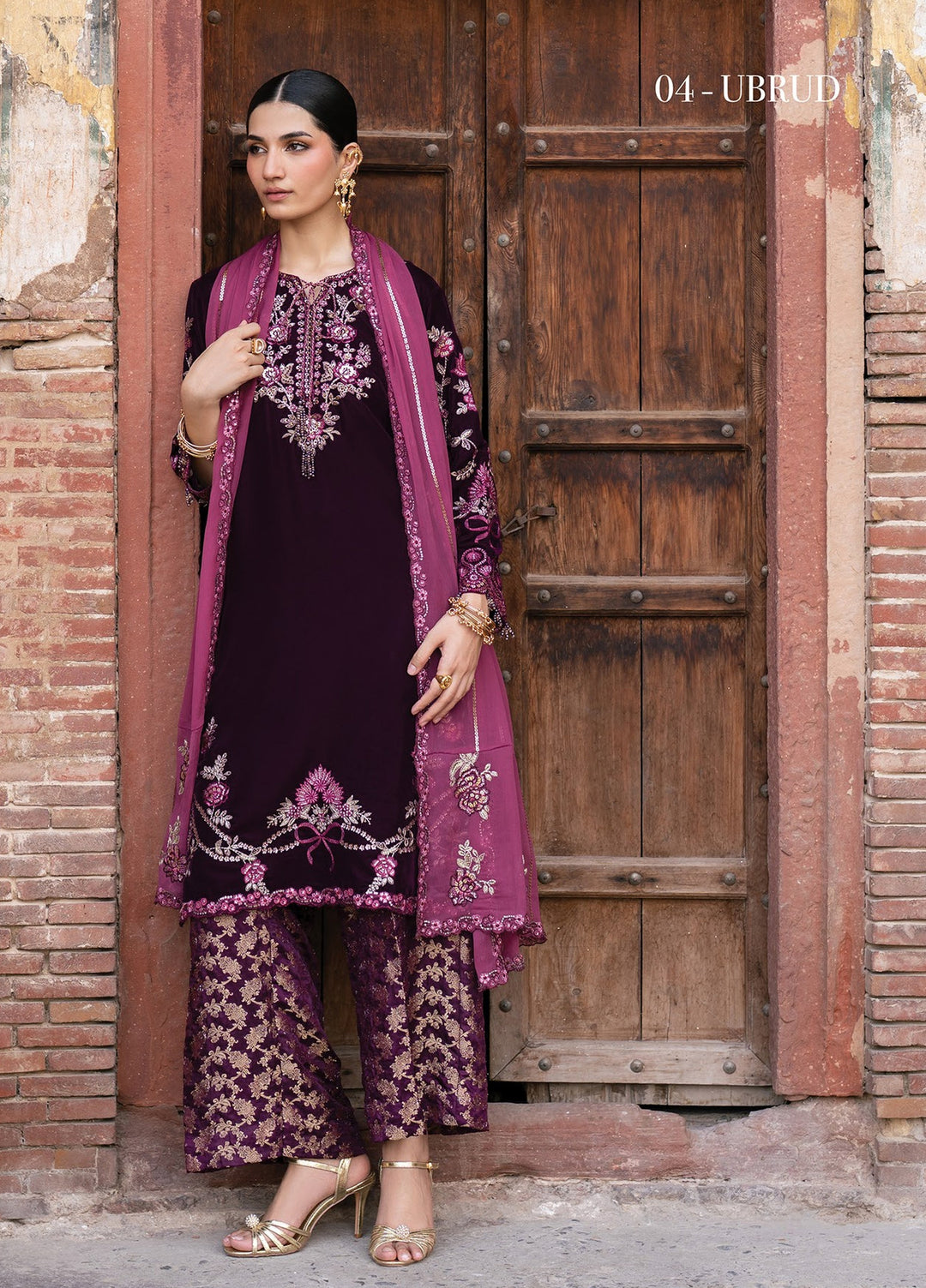 Mor by Xenia Formals Unstitched Embroidered Velvet 3 Piece Suit XE26UMV 04 Ubrud - Festive Collection