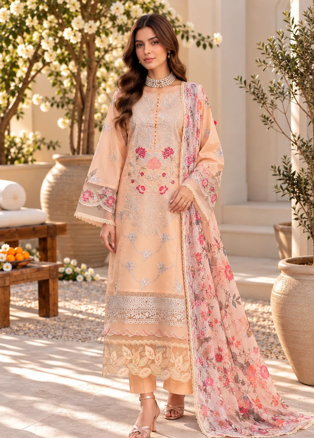 Chandan Nagri Women RTW Embroidered Lawn 3 Piece Suit Ayla Veil - Festive Collection