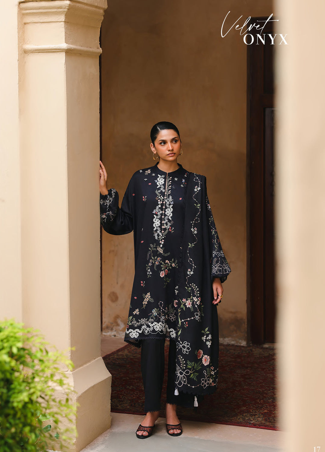 Cross Stitch Unstitched Embroidered Cotton Satin 3 Piece Suit CS26UCS Velvet Onyx - Casual Collection