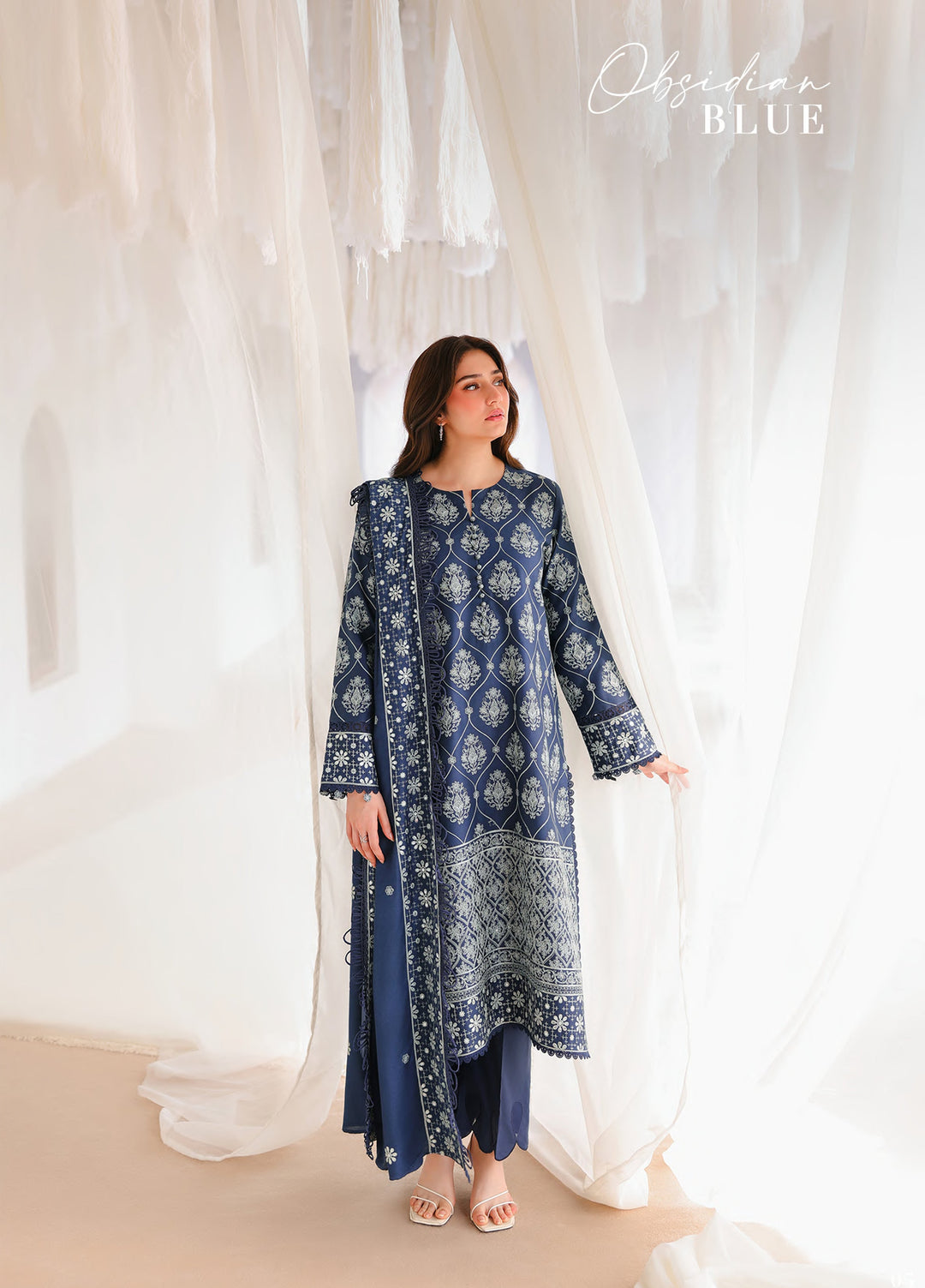 Cross Stitch Unstitched Embroidered Cotton Satin 3 Piece Suit CS26UCS Obsidian Blue - Casual Collection