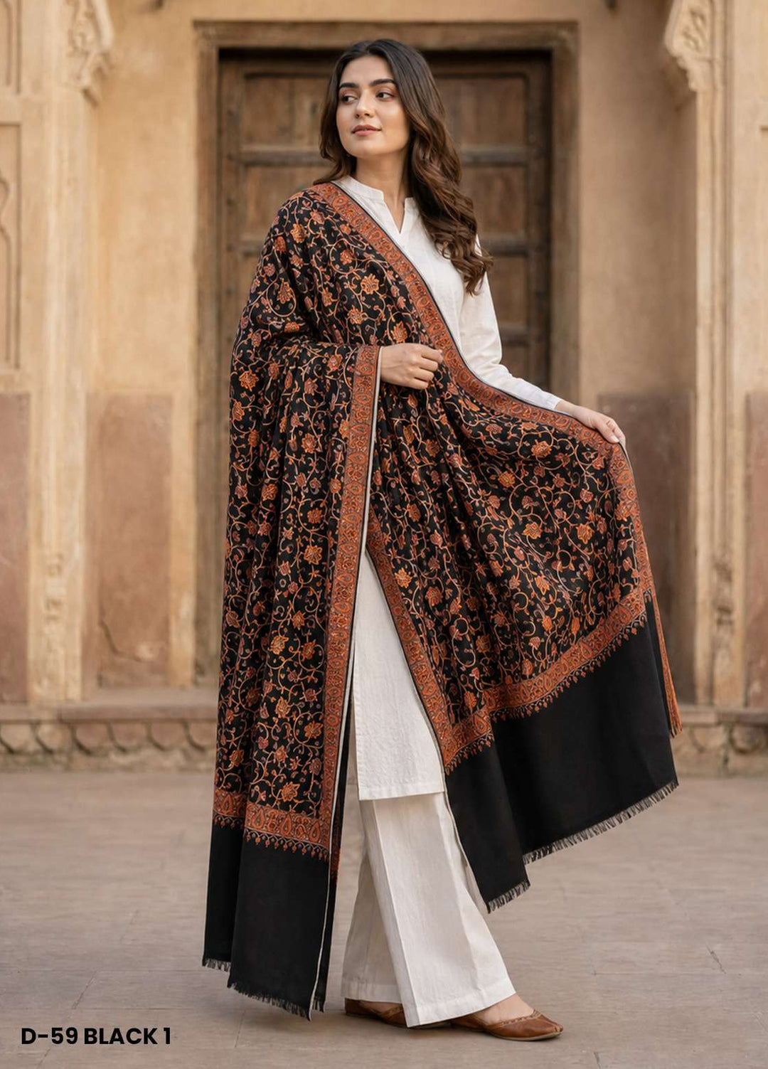 Sanaulla Exclusive Range RTW Printed Woven 1 Piece Shawl D-59 BLACK 1 - Winter Collection