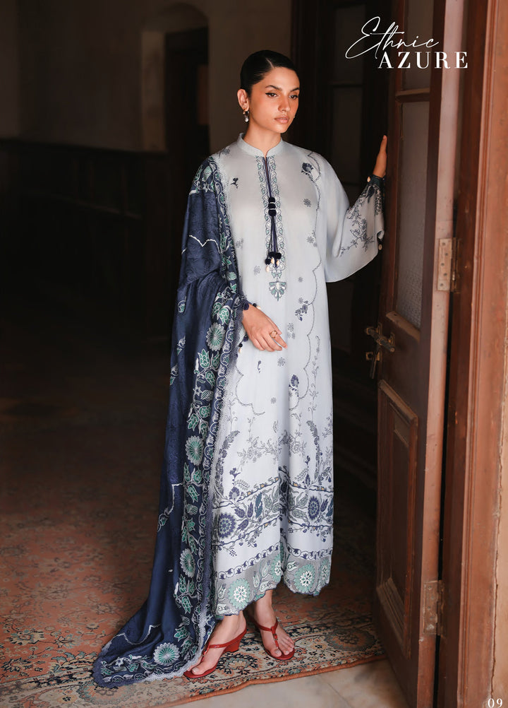 Cross Stitch Unstitched Embroidered Cotton Satin 3 Piece Suit CS26UCS Ethnic Azure - Casual Collection