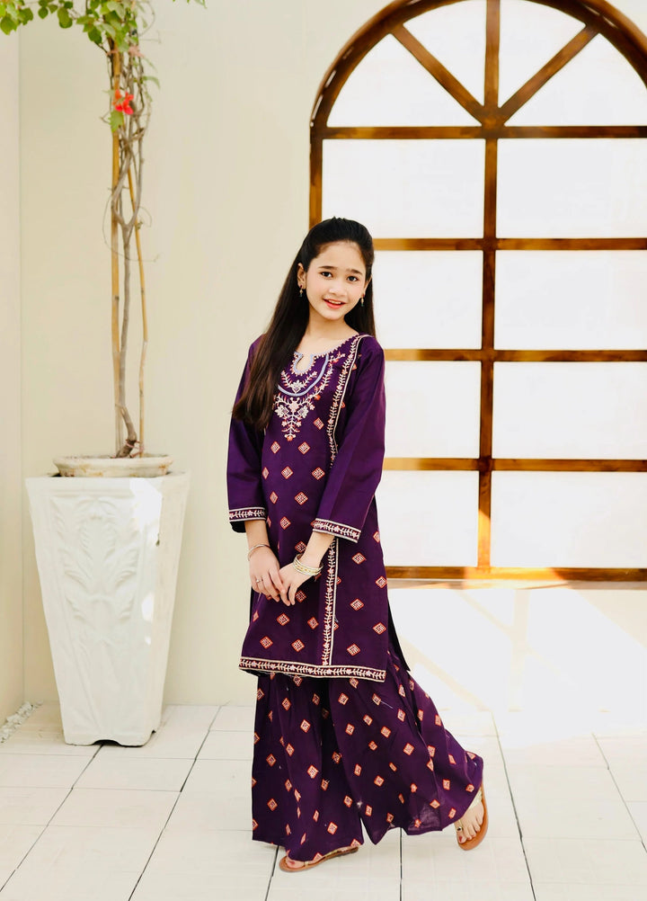 Khanak Girls RTW Embroidered Cotton 2 Piece Suit KST-115 - Casual Collection