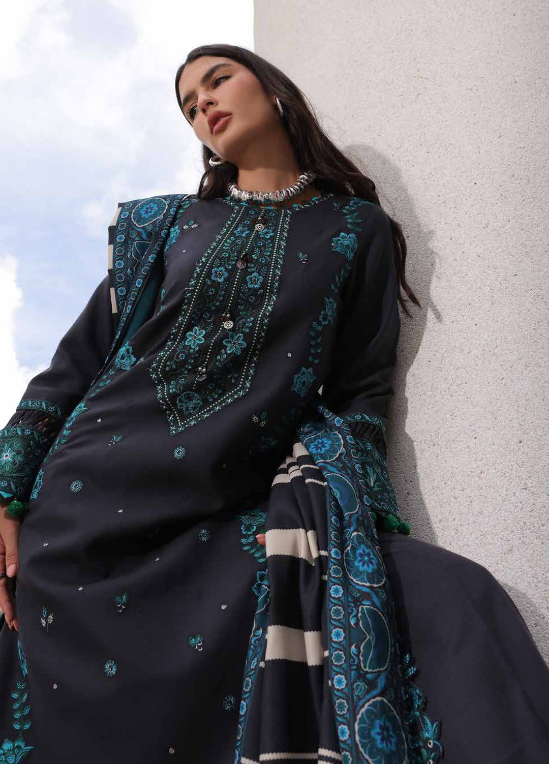Poshima by Charizma Unstitched Embroidered Leather Peach 3 Piece Suit CHR26UPL PSW6-19 - Winter Collection