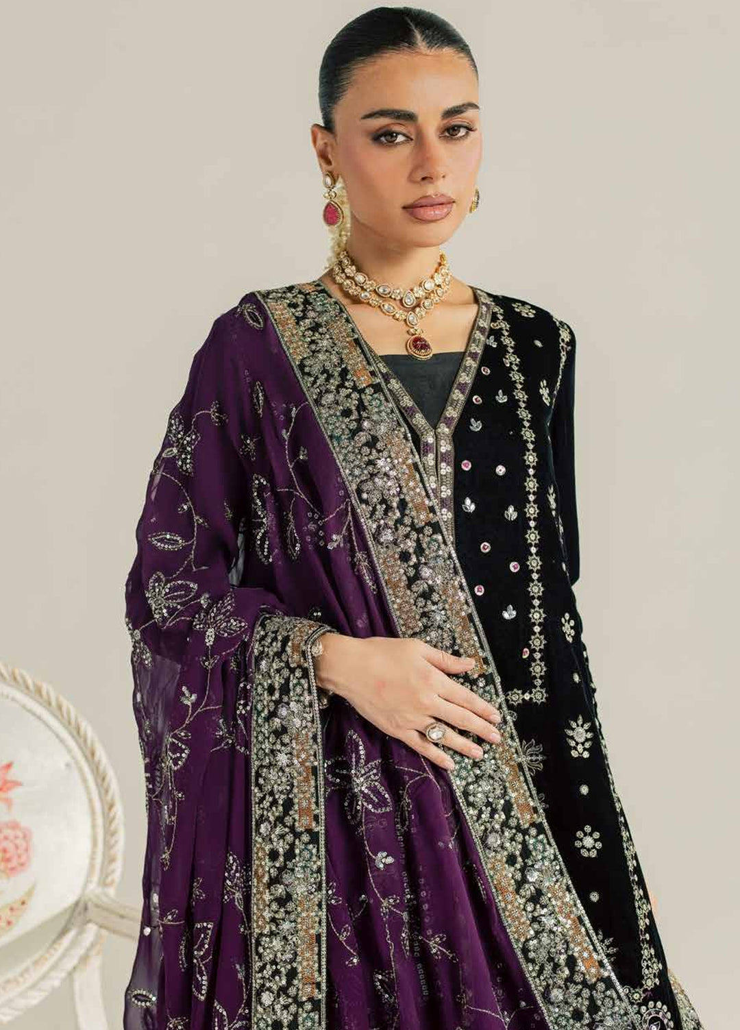 Maya by Nureh Unstitched Embroidered Velvet 3 Piece Suit NU26UMV NW-136 - Wedding Collection